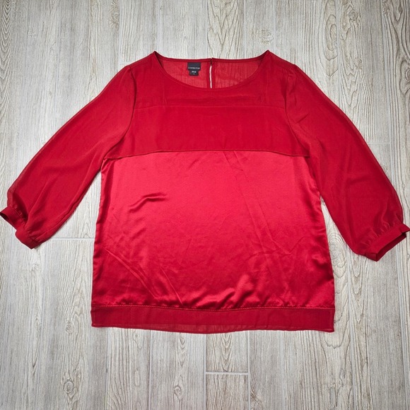 Covington‎ Womens Red Sheer Sleeve Satin Panel Blouse Top Plus Size L/G Large - Picture 2 of 8